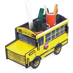 Geel pennenbakje van Werkhaus in de vorm van een Amerikaanse schoolbus